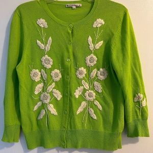 Nanette Lepore Green Embroidered Cardigan - L